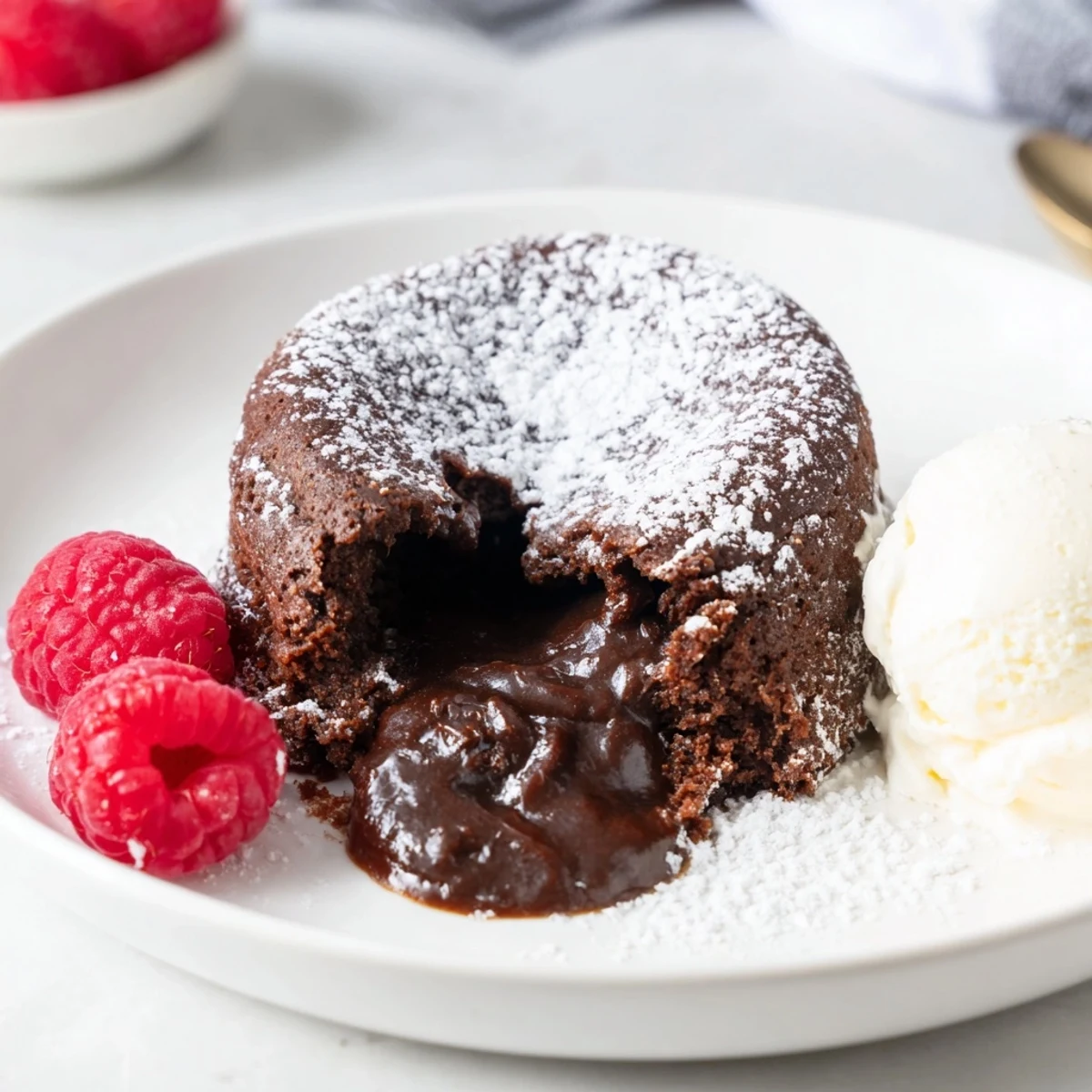 Valentine Molten Chocolate Lava Cakes are dusted with powdered sugar and served warm for a romantic Valentine’s Day dessert.