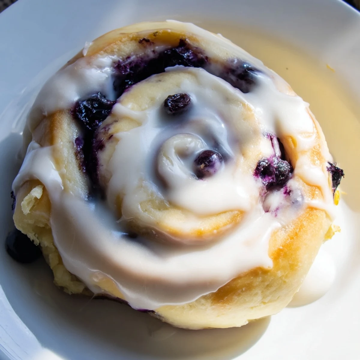 Warm Lemon Blueberry Sweet Rolls fresh from the oven, featuring soft dough swirled with lemon sugar and blueberry filling.