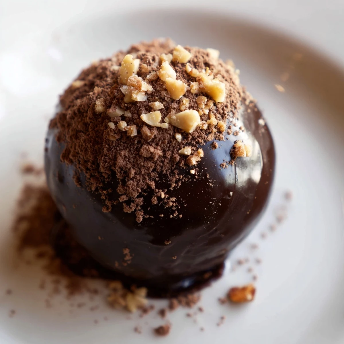 A close-up of Irish Cream Truffles with Dark Chocolate showing glossy, rich dark chocolate shells dusted with cocoa powder.
