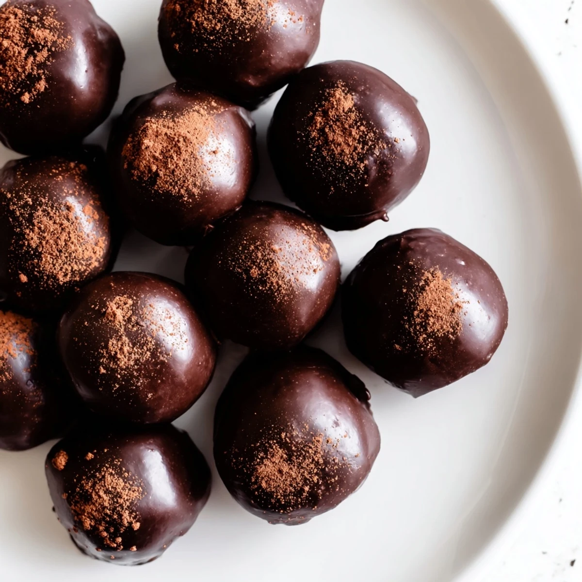Close view of Irish Cream Truffles with Dark Chocolate in a white box, ideal for holiday gifting.