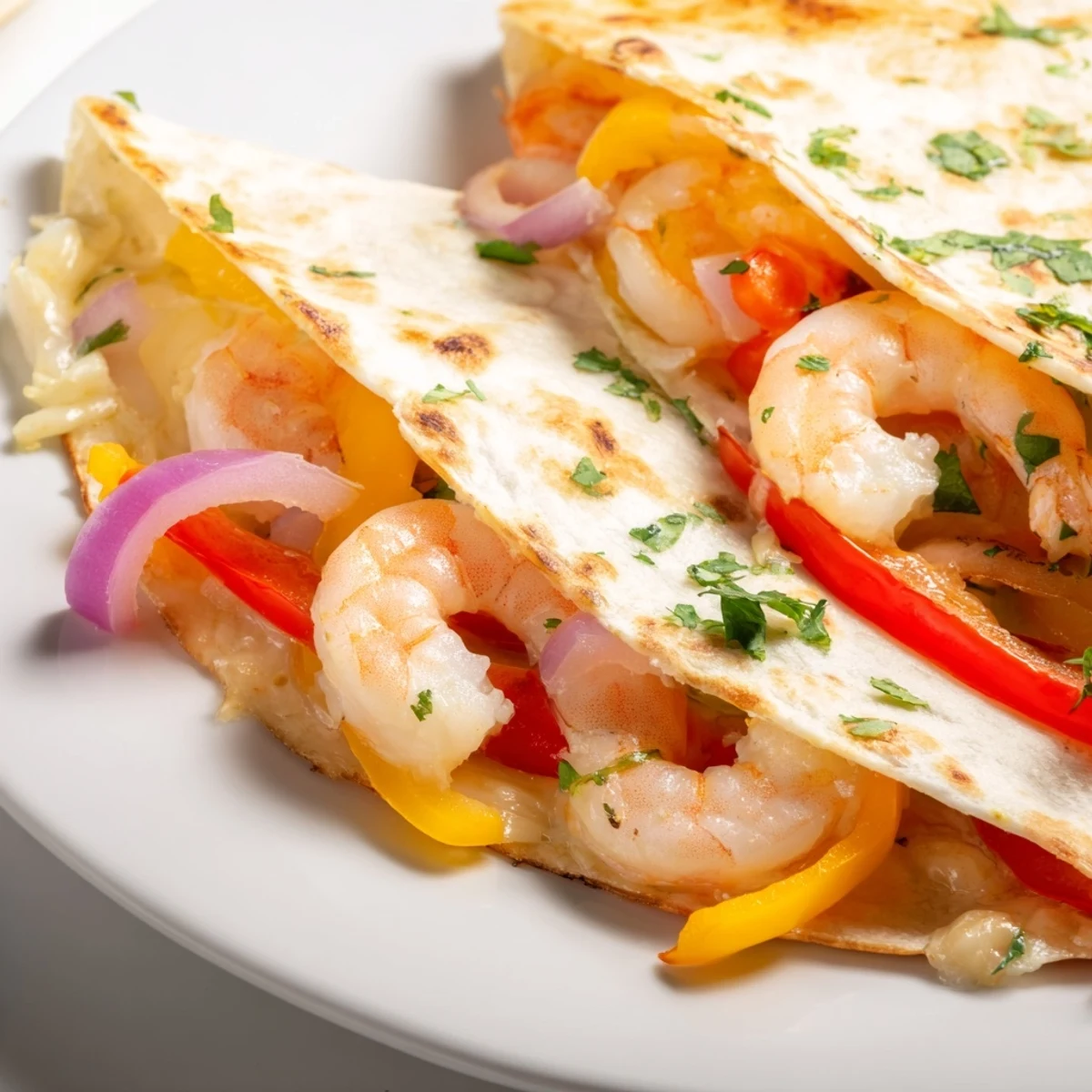 A vibrant platter of Shrimp Fajita Sheet Pan Quesadillas served with fresh salsa and lime wedges.