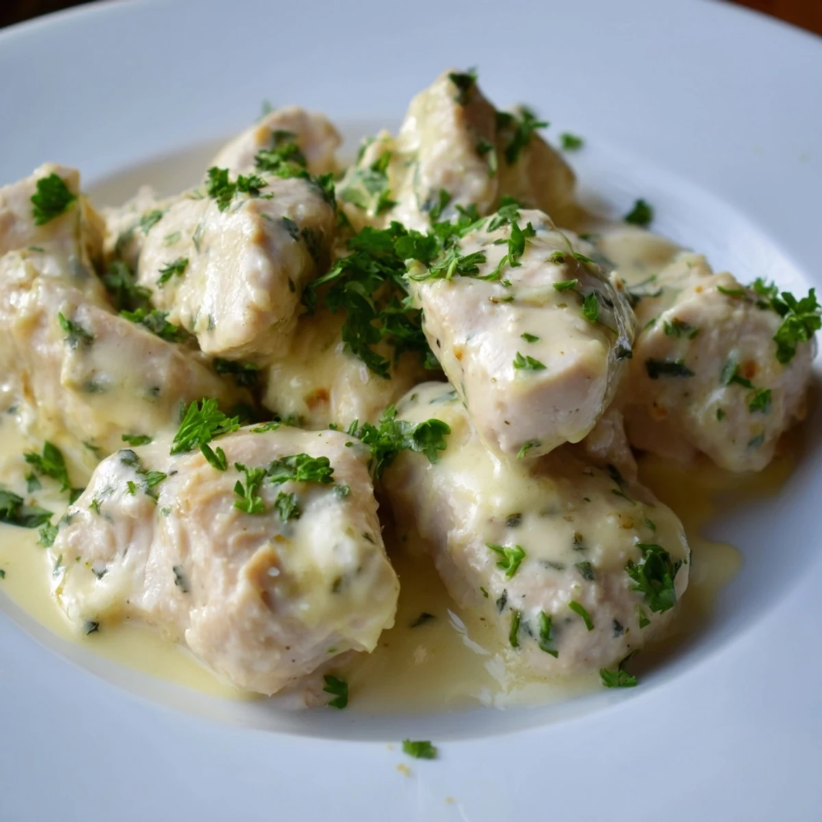 Golden-brown chicken breasts smothered in a creamy, garlicky Boursin sauce, served over fluffy mashed potatoes for a comforting dinner.