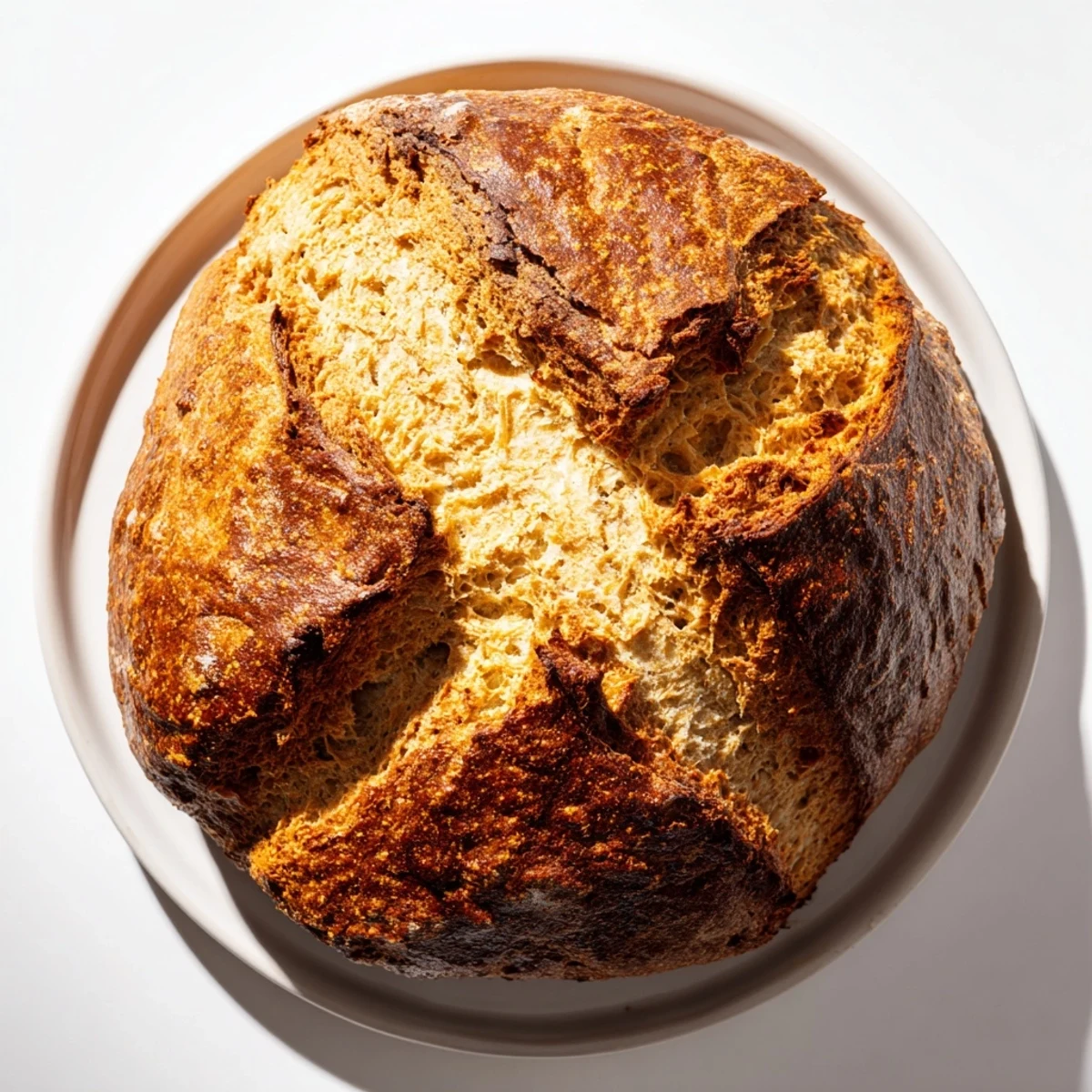 Freshly baked Authentic 4-Ingredient Irish Soda Bread with a golden crust, ready to slice for a cozy breakfast.