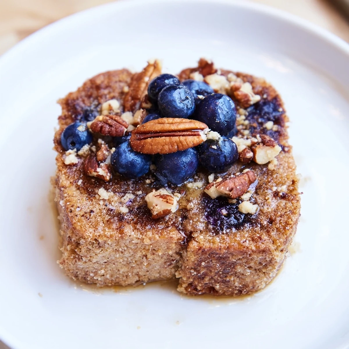 Warm Protein French Toast Muffins served on a white plate with maple syrup drizzle.
