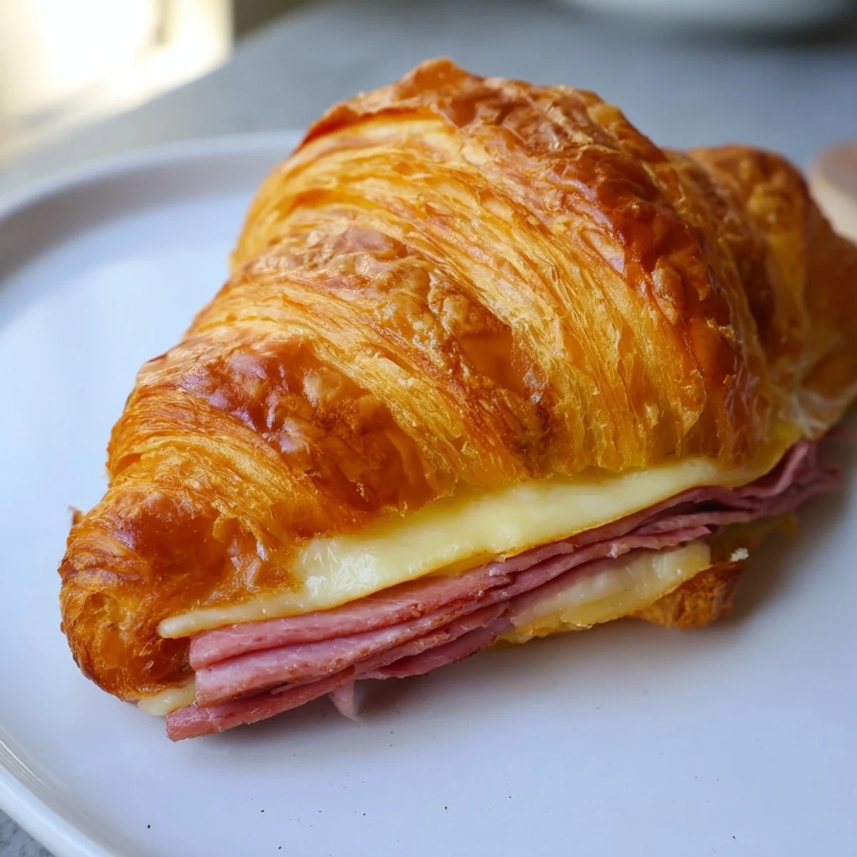 Savory Easy Air Fryer Beef Ham Cheese Croissants fresh from the fryer, golden and steamy on a platter.