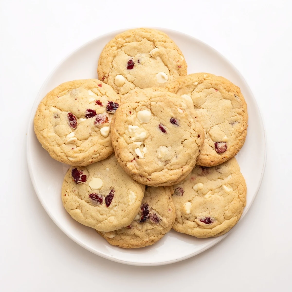 These White Chocolate Cranberry Cookies pair with milk on a holiday platter, buttery and soft with sweet-tart cranberry bites.