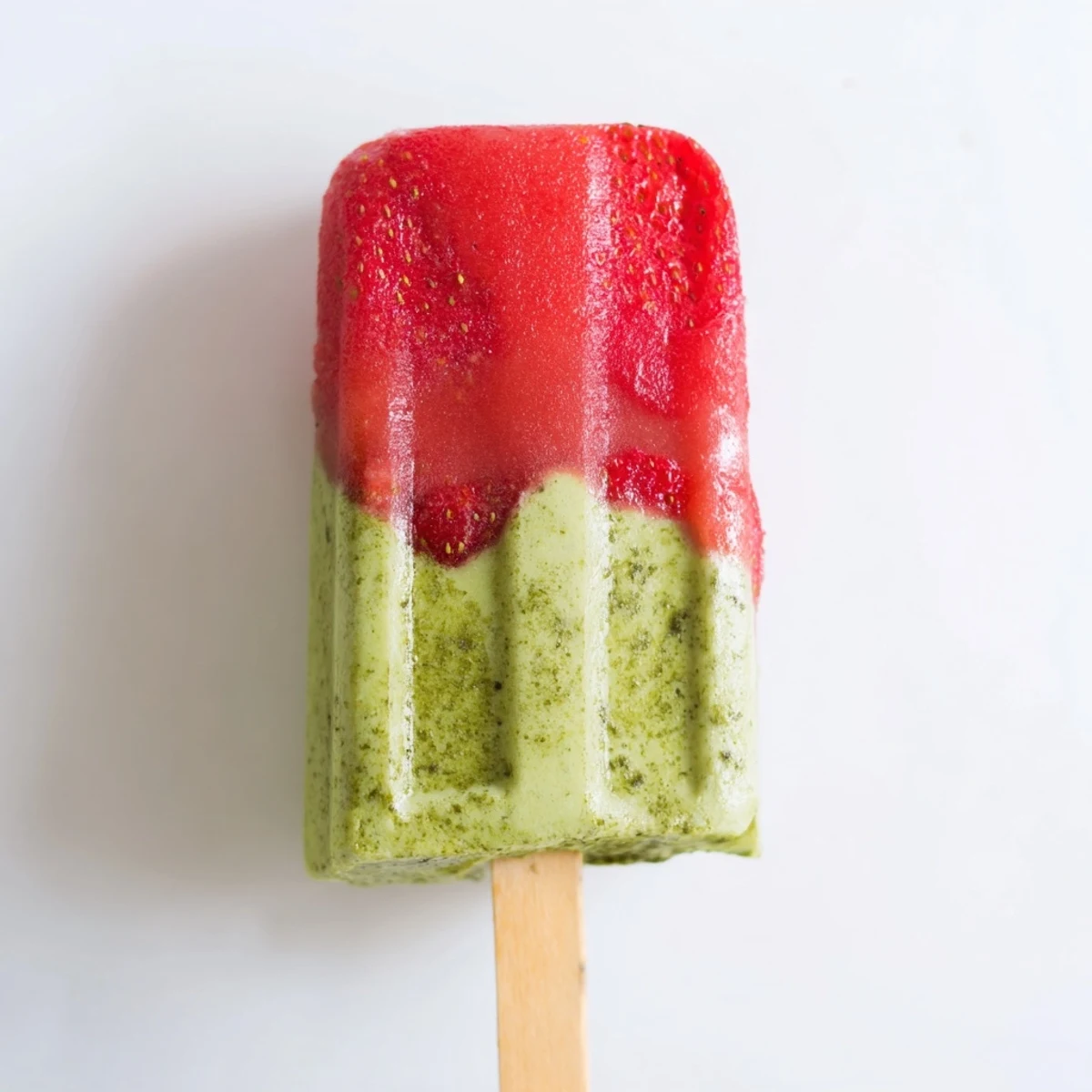 Swirled Strawberry Matcha Latte Popsicles showing creamy green and pink layers on a sunny table.