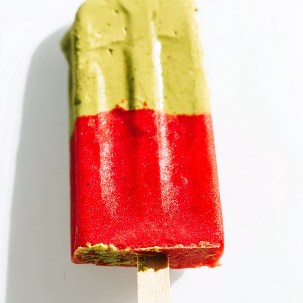 Close-up of Strawberry Matcha Latte Popsicles dripping with condensation, served with fresh berries and mint.