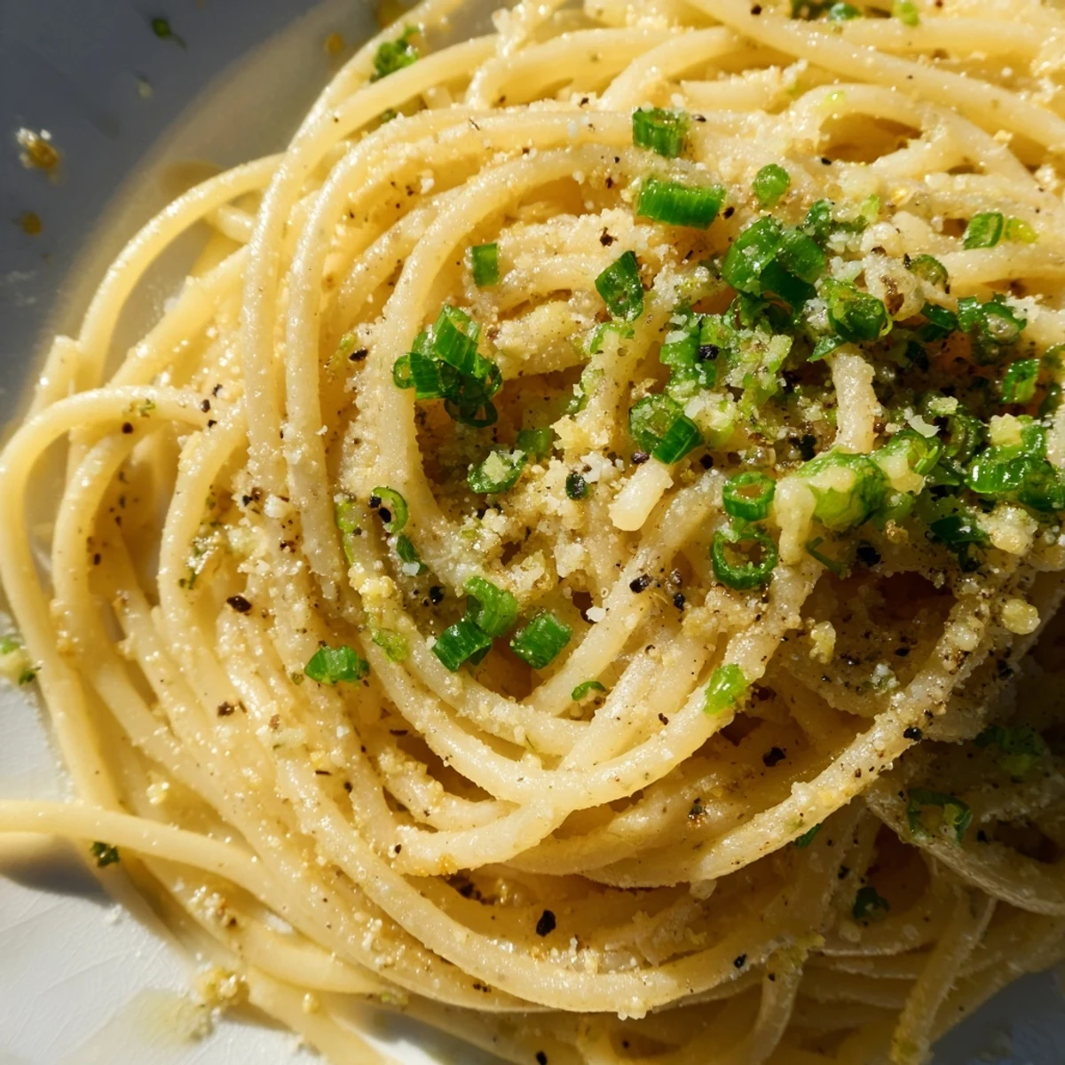 Garlic Noodles recipe plated with a side of vegetables, steaming and garnished with Parmesan, perfect for a quick dinner.