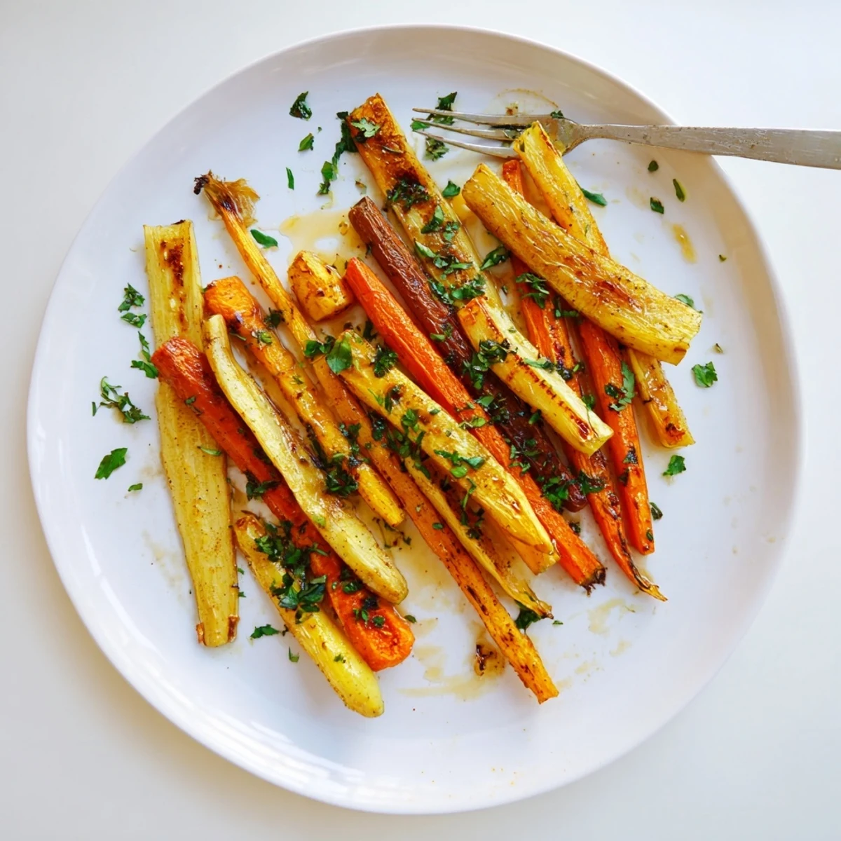 Tarragon and Honey Parsnips and Carrots roasted to tender perfection, served warm as a vibrant vegetarian side dish.