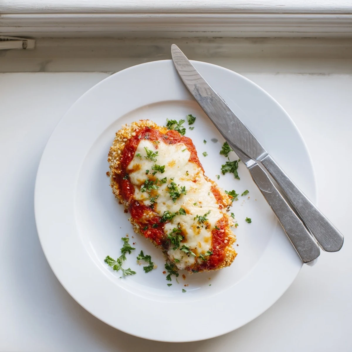 Serve Chicken Parmigiana over spaghetti with garlic bread for a comforting, cheesy dinner.