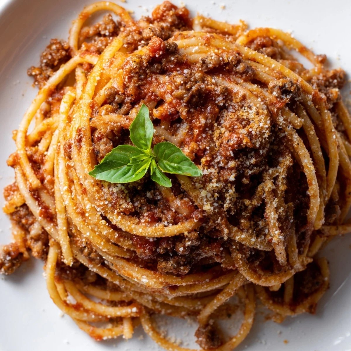 A comforting bowl of The Bear Spaghetti, steam rising from thick tomato sauce with herbs and perfectly cooked pasta.
