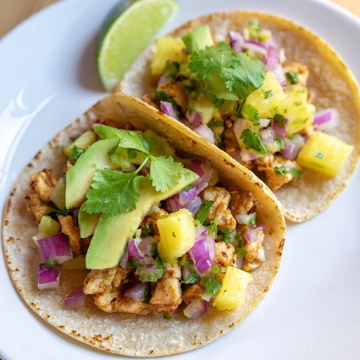 Juicy pineapple chicken tacos filled with tender meat and fresh salsa on warm corn tortillas.
