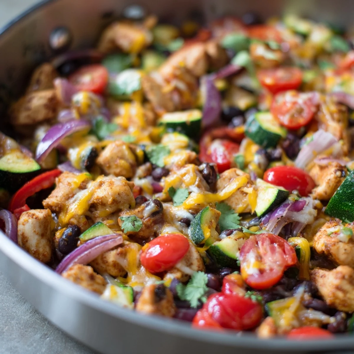 Served Tex Mex Chicken and Zucchini with lime wedges and warm tortillas for a family dinner.