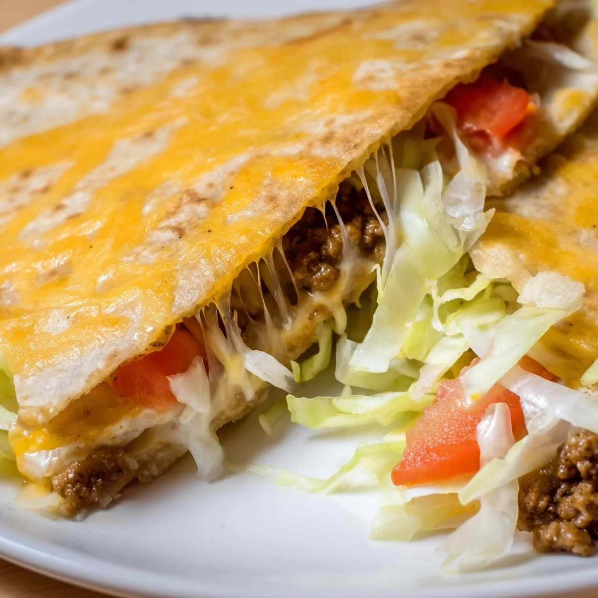 Sliced quesadilla wedges plated with fresh pickle rounds and shredded lettuce garnish