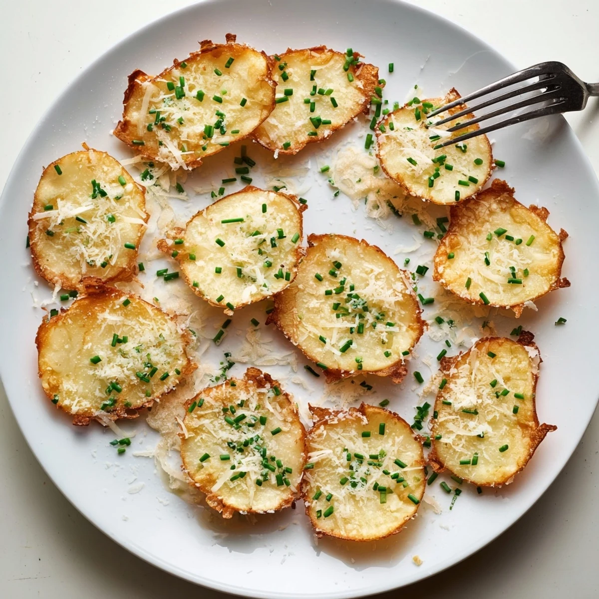Protein-rich cottage cheese chips piled high on a white plate, crispy edges and seasoned to perfection