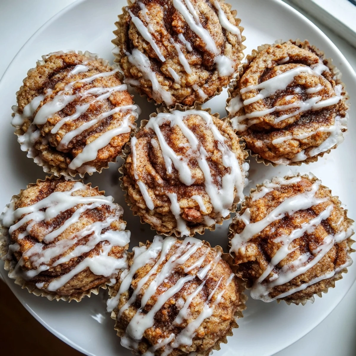 Warm cinnamon roll protein muffins cooling on wire rack with visible cinnamon ribbon swirls