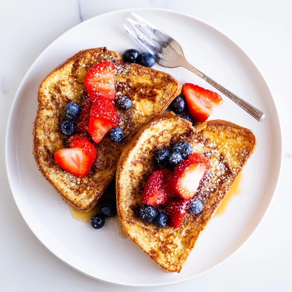 Vegan French toast cooked to perfection with cinnamon speckles and vegan butter melting on top