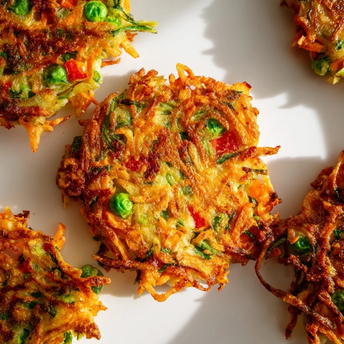 Stack of warm crispy vegetable fritters garnished with parsley and served with yogurt dip