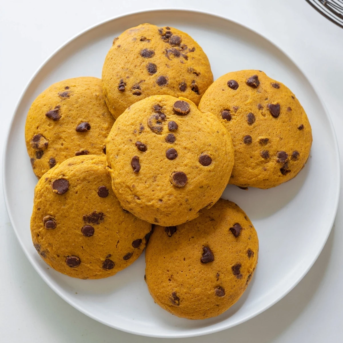 Golden brown soft pumpkin cookies with warm spices cooling on a wire rack
