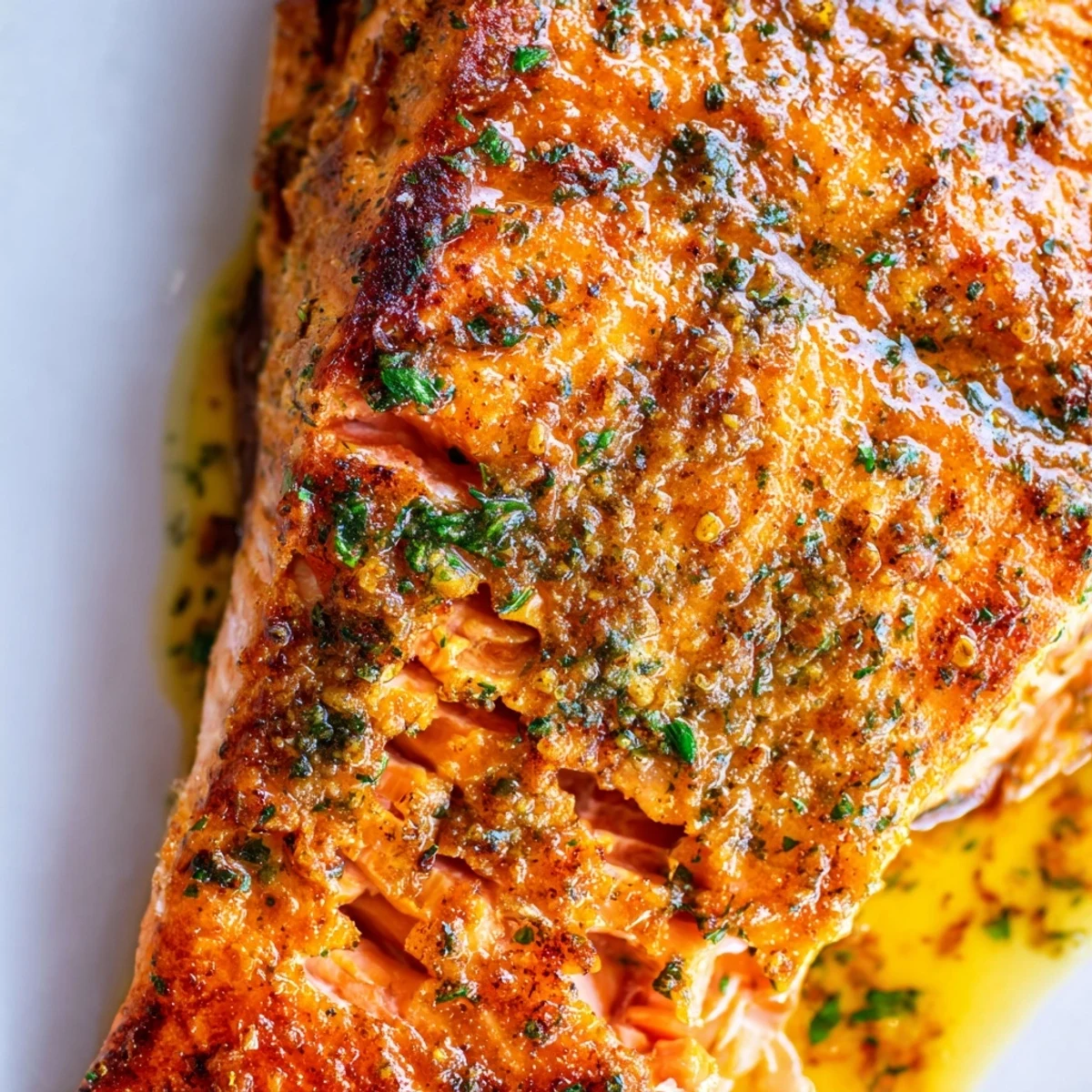 Tender flaky salmon fillets glazed with melted butter and smoked paprika, baked to caramelized perfection with lemon wedges