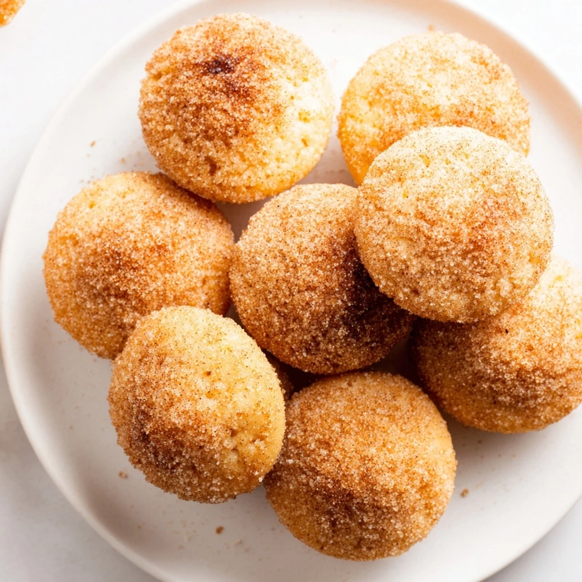 Freshly baked easy cinnamon sugar mini muffins with golden tops dusted in sweet cinnamon sugar coating