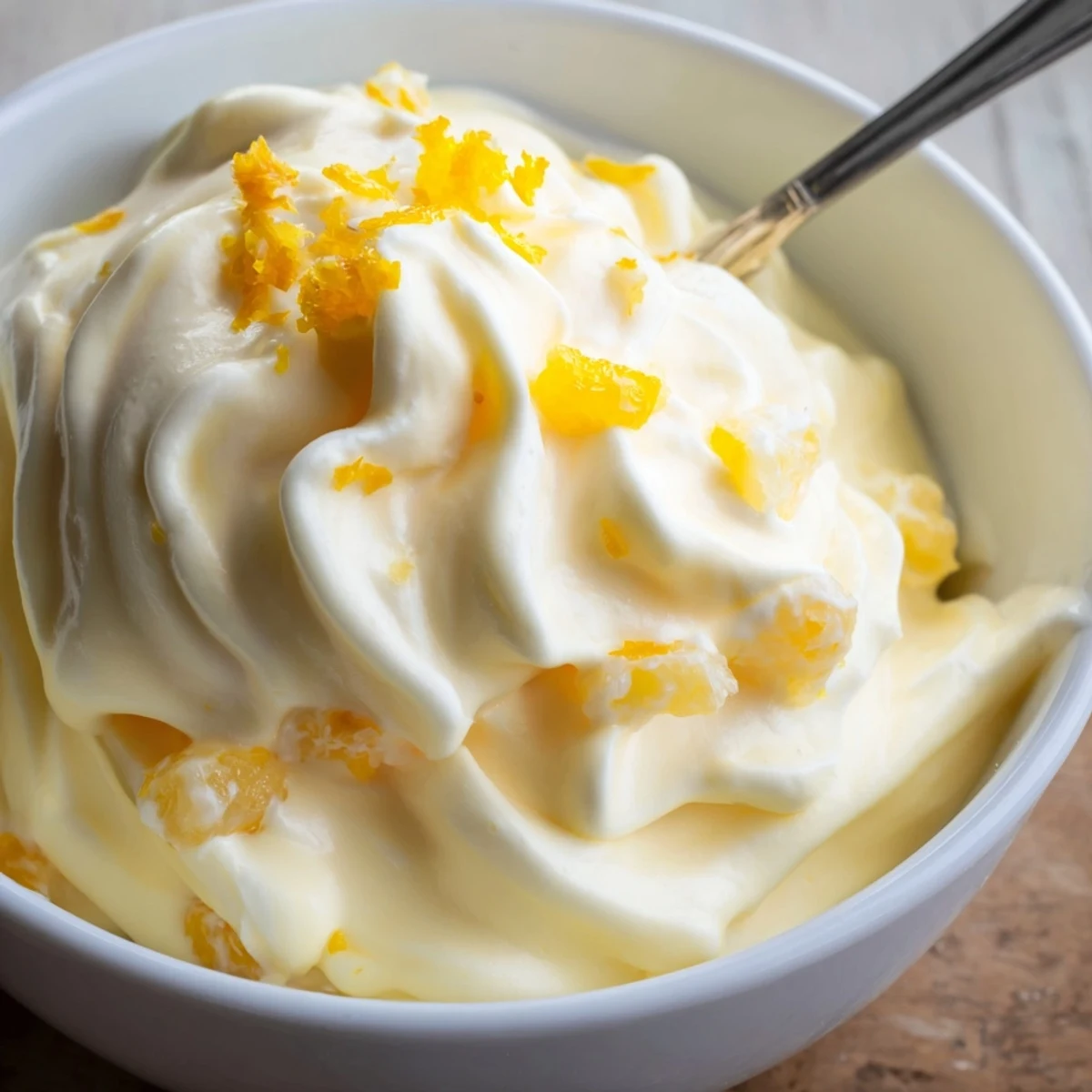 Bright orange frozen Dole Whip piped into a tall glass with pineapple chunks garnish