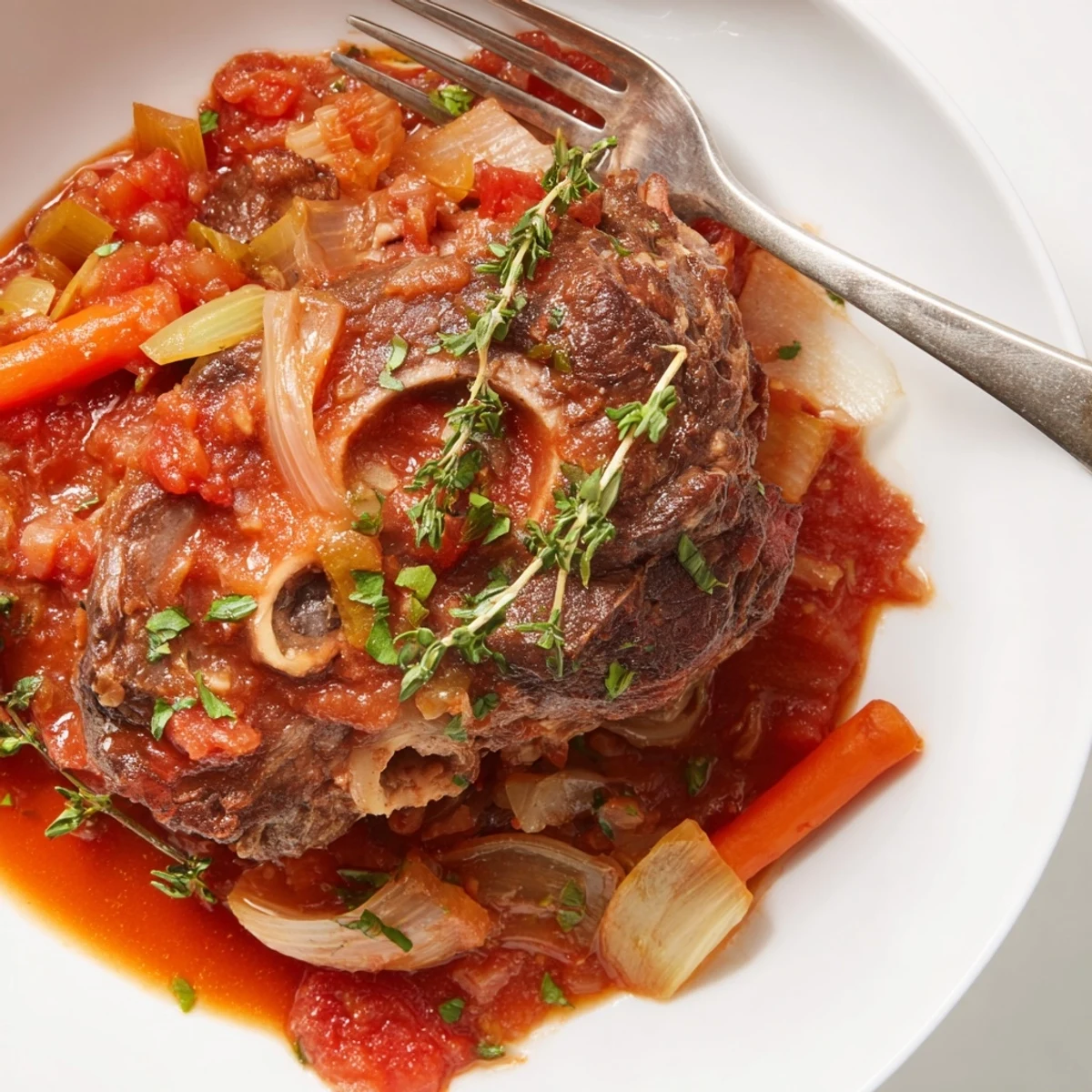 Tender veal shanks slow-cooked in Ina Garten's Osso Buco with aromatic vegetables and white wine reduction