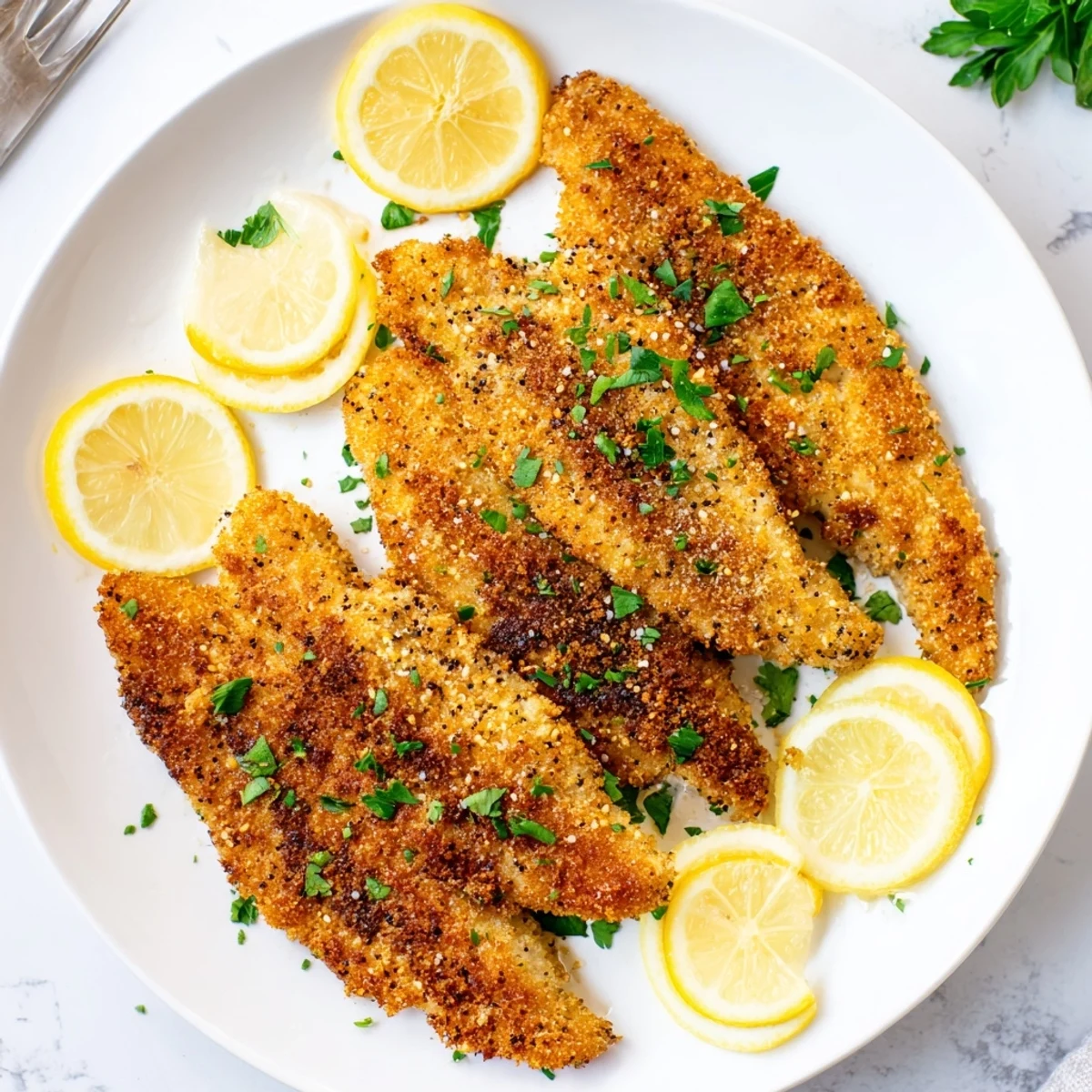 Golden tilapia fillets with crispy panko Parmesan crust air fried to perfection