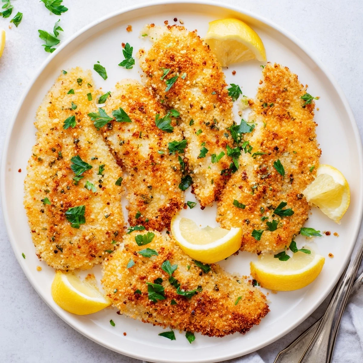 Flaky white fish coated in seasoned breadcrumbs and air fried until golden brown