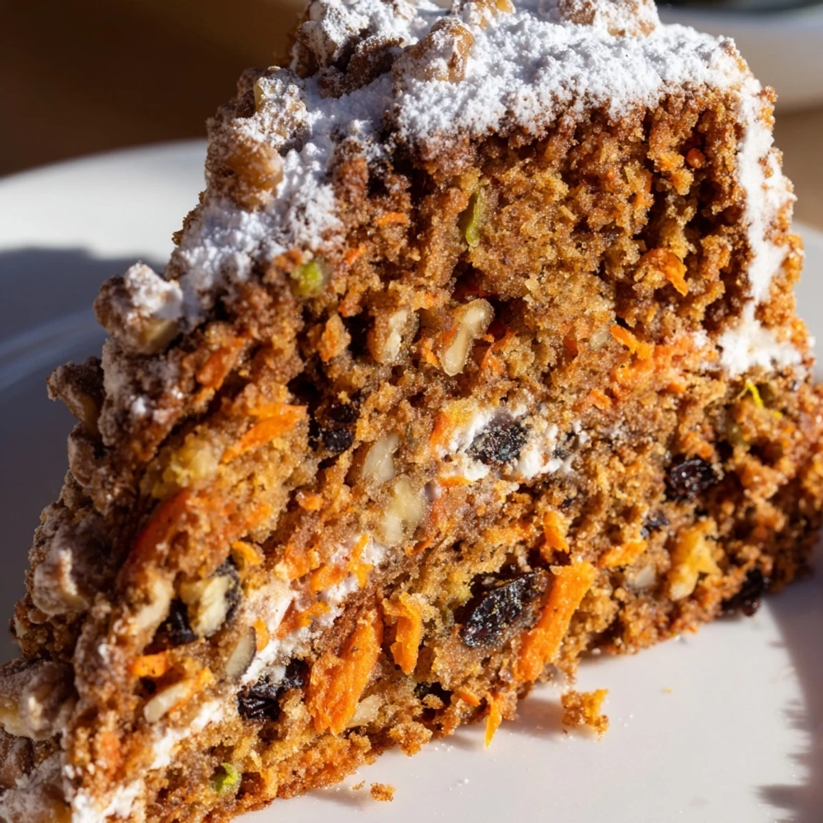Moist spiced carrot cake made with Greek yogurt, featuring grated carrot texture and cinnamon aroma
