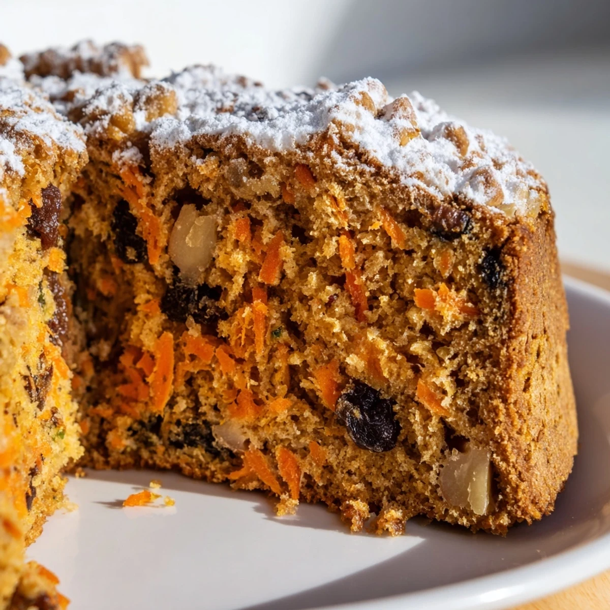 Easy one bowl Greek yogurt carrot cake with cream cheese frosting, dusted with cinnamon powder