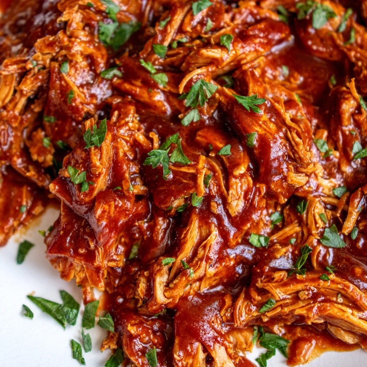 Savory Sweet Baby Ray's Crockpot Chicken shredded and coated in sticky, glossy homemade BBQ glaze