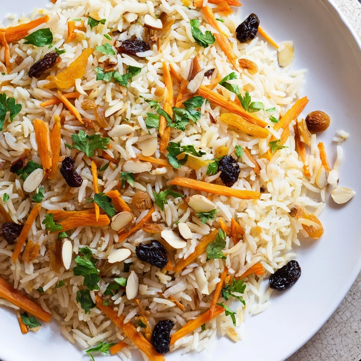 Fragrant Afghan rice steamed with warm spices and garnished with fresh green herbs