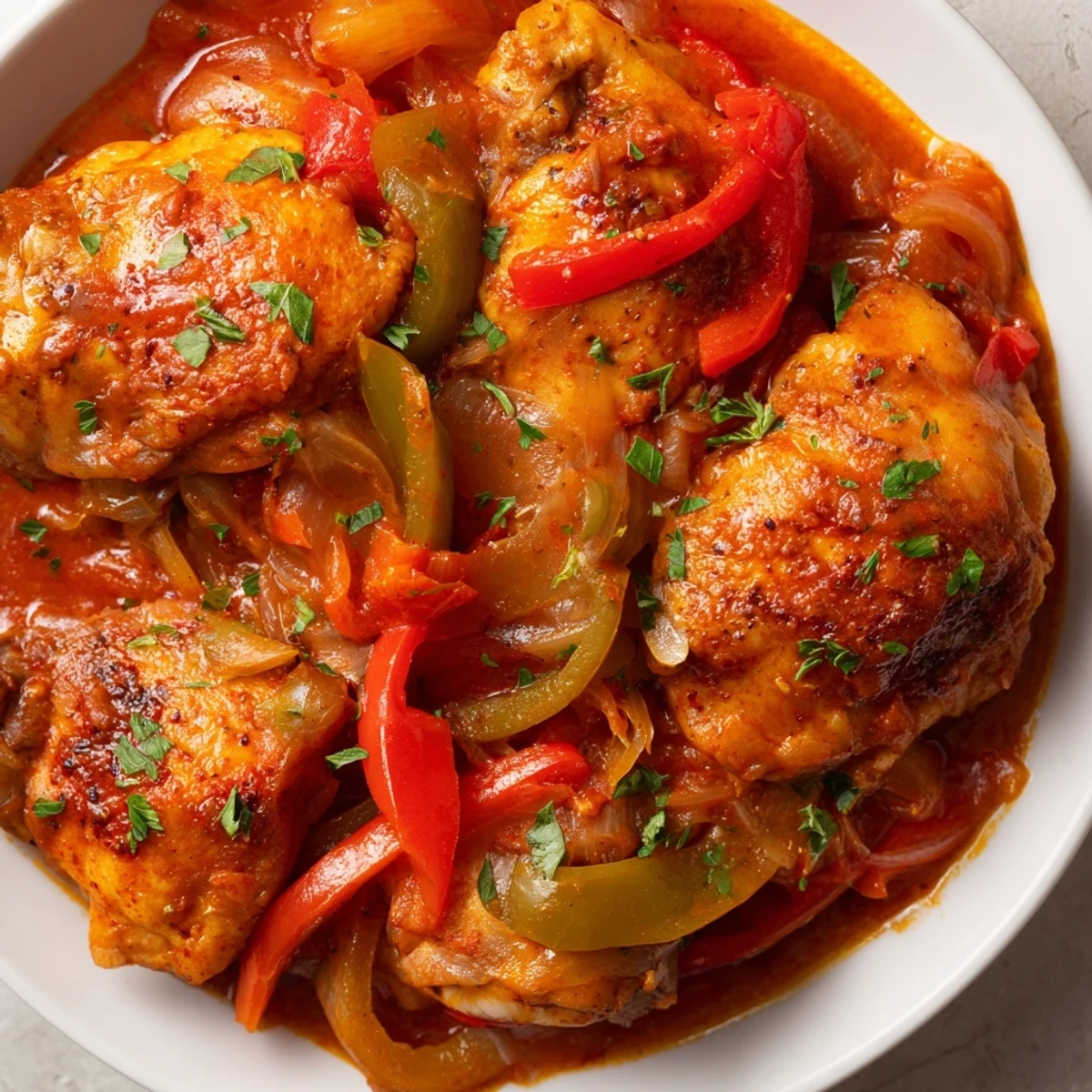 Tender Senegalese chicken served over fluffy white rice with aromatic spices