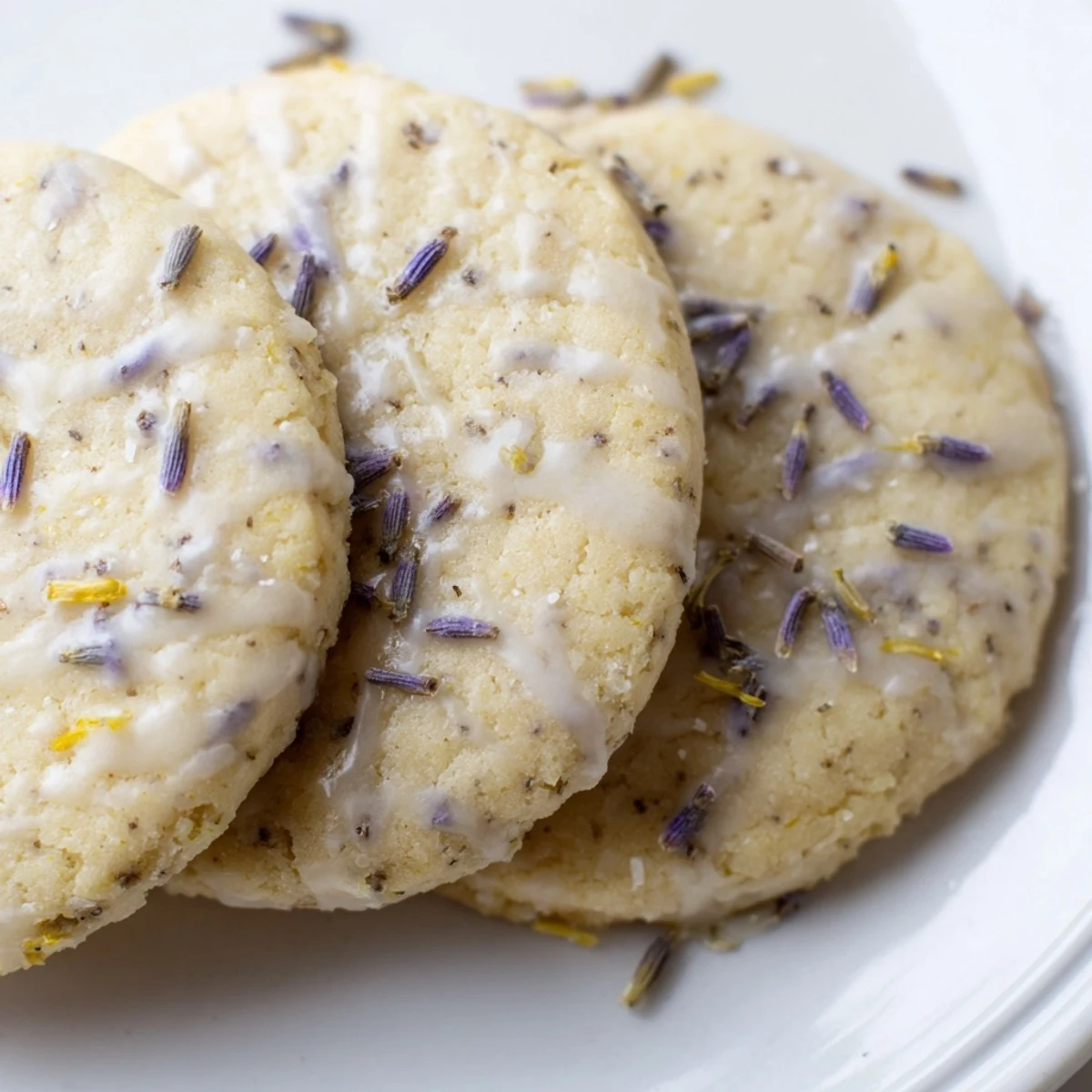 Chewy lemon lavender cookies topped with sweet citrus glaze and dried lavender sprinkles