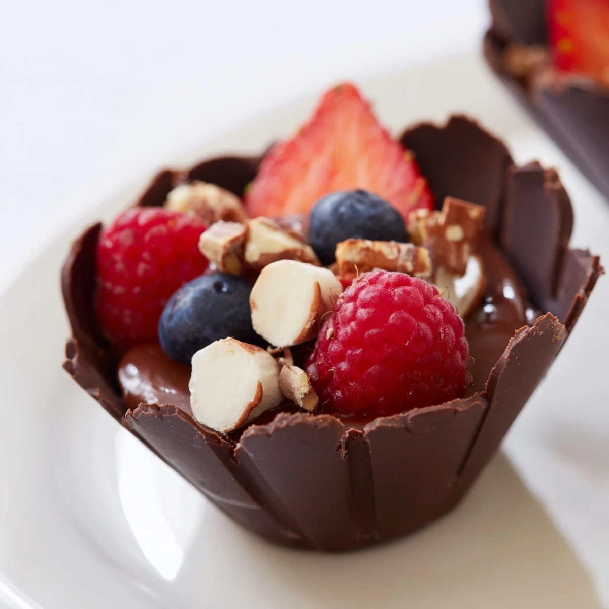 Decadent chocolate grazing cups filled with silky mousse and crowned with vibrant fresh berries