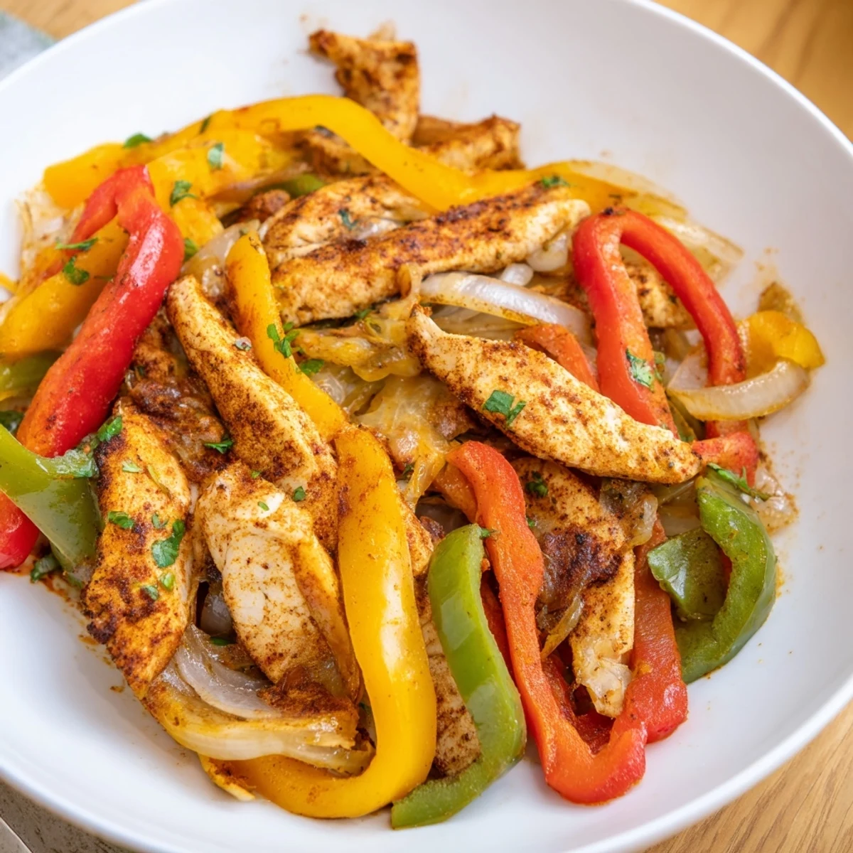 A colorful Cheesy Baja Chicken Bell Pepper Skillet with juicy chicken and spices