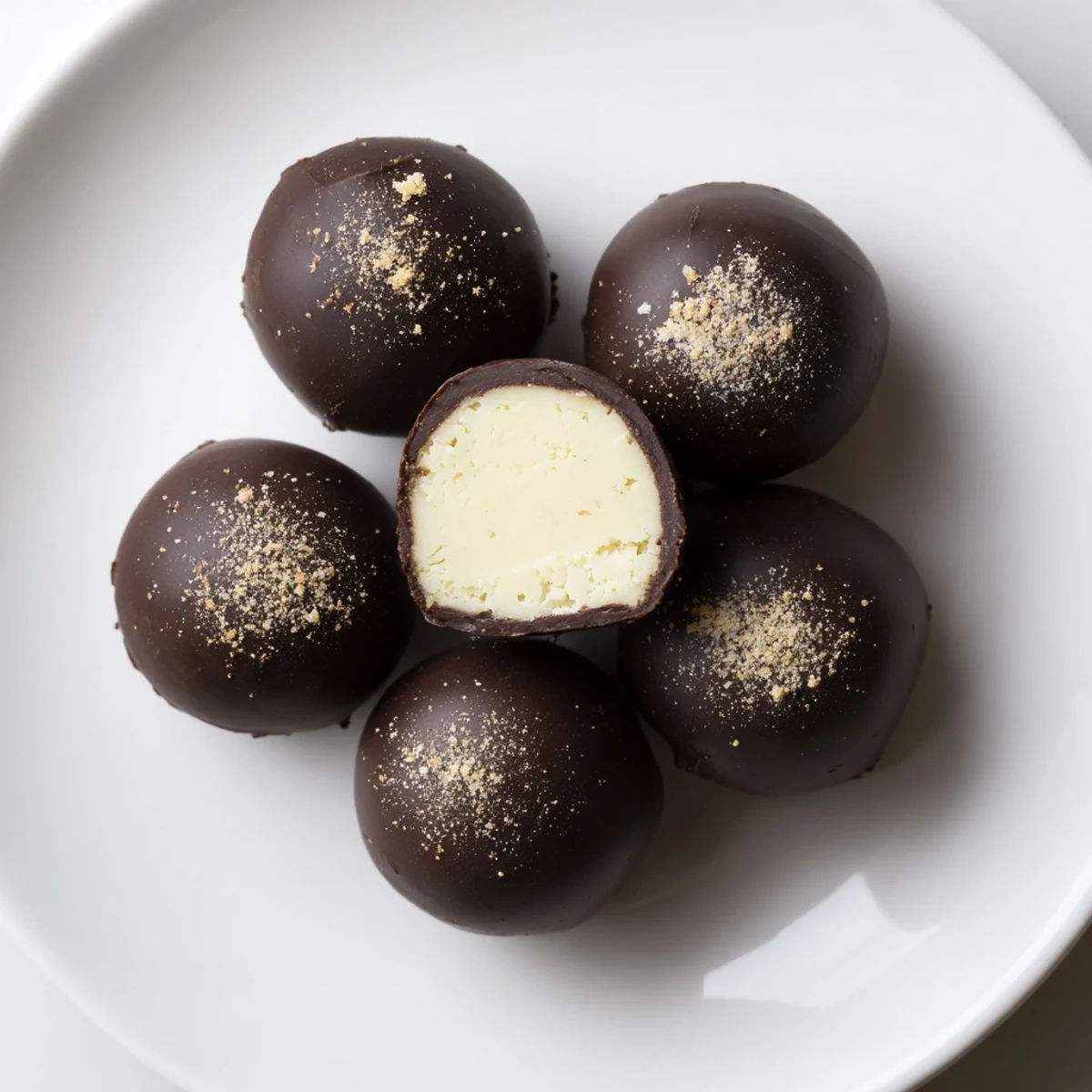 Velvety eggnog ganache inside Dark Chocolate Eggnog Truffles, spiced and chilled