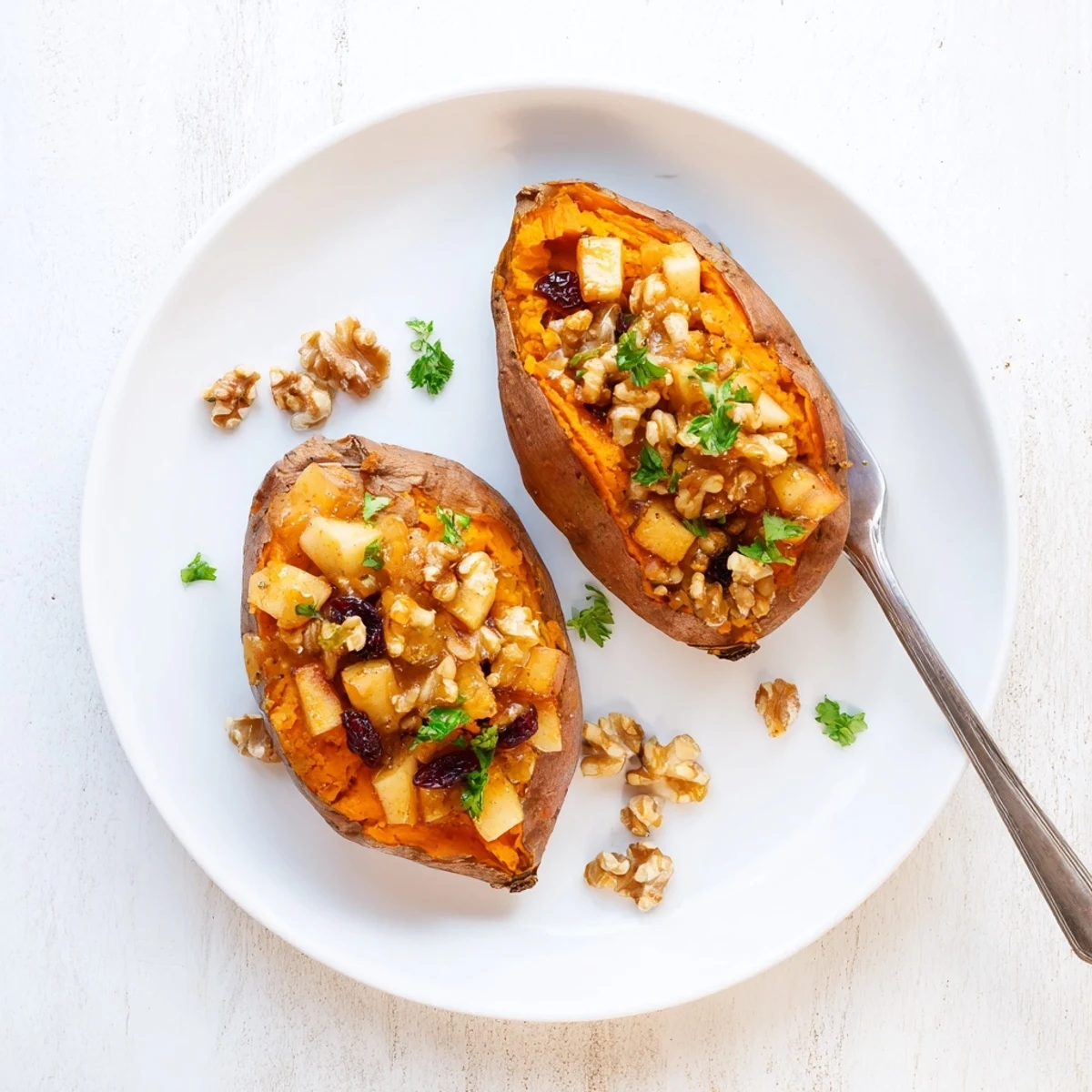 Baked Stuffed Sweet Potatoes With Apples, cinnamon aroma and walnut crunch