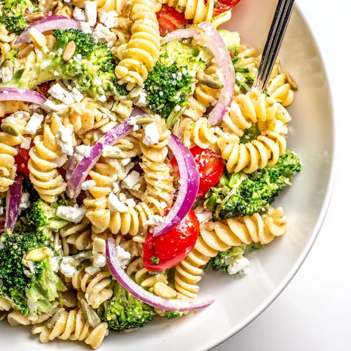 Grilled chicken-topped Broccoli Pasta Salad ideal for summer picnics and barbecues.