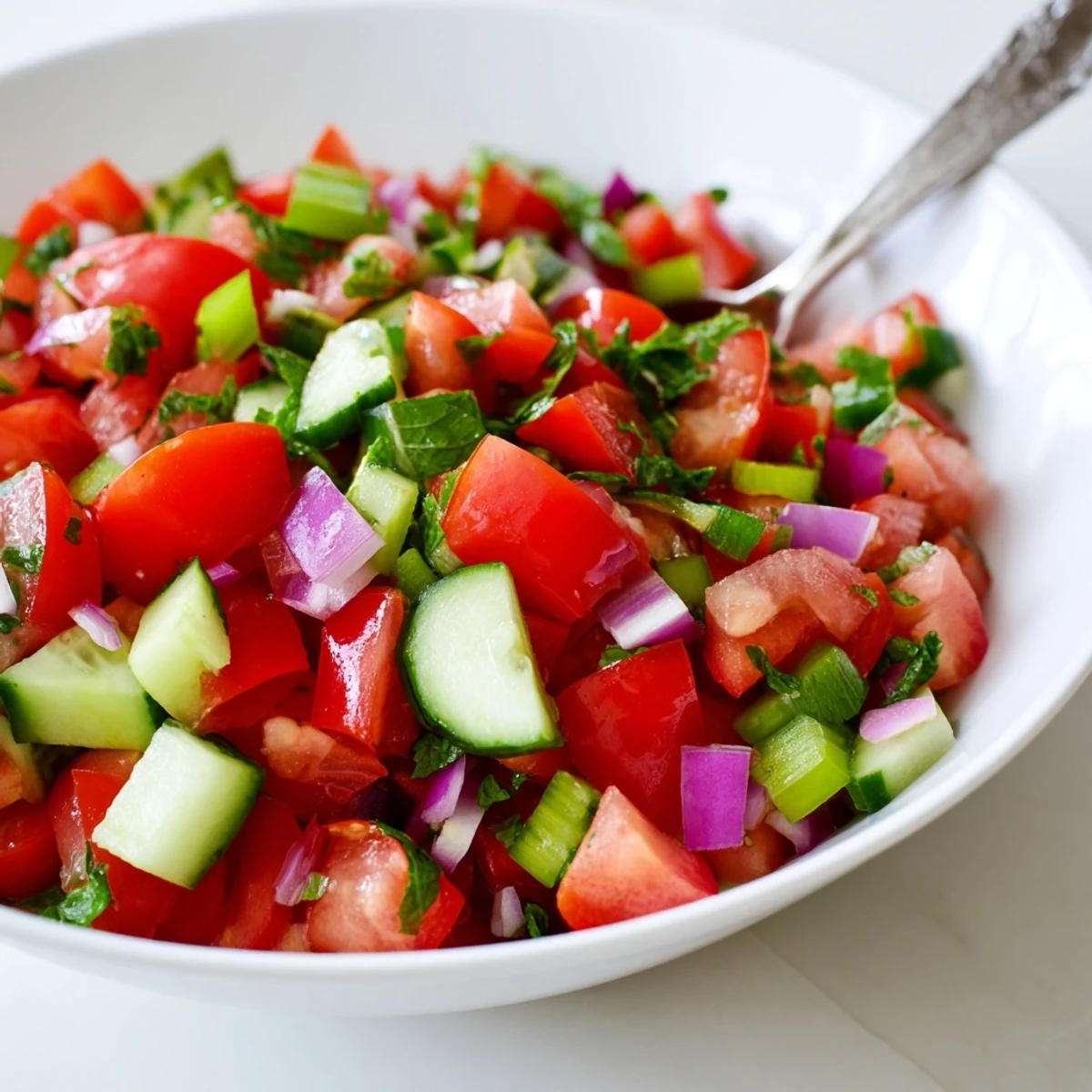 Fresh Turkish Shepherds Salad topped with crumbled feta and Kalamata olives, with warm pita.