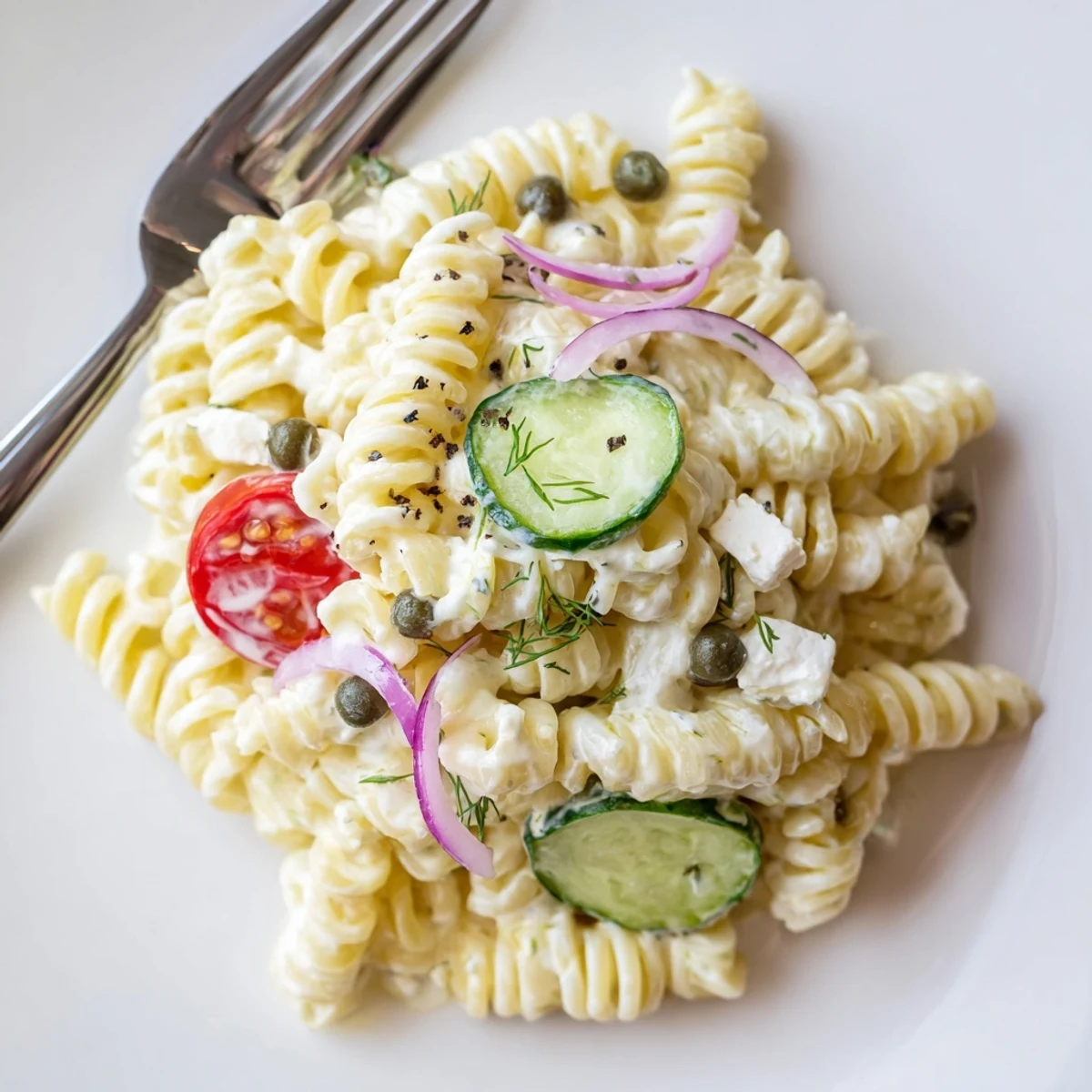 Cucumber Pasta Salad perfect picnic side, cool creamy lemon-garlic dressing