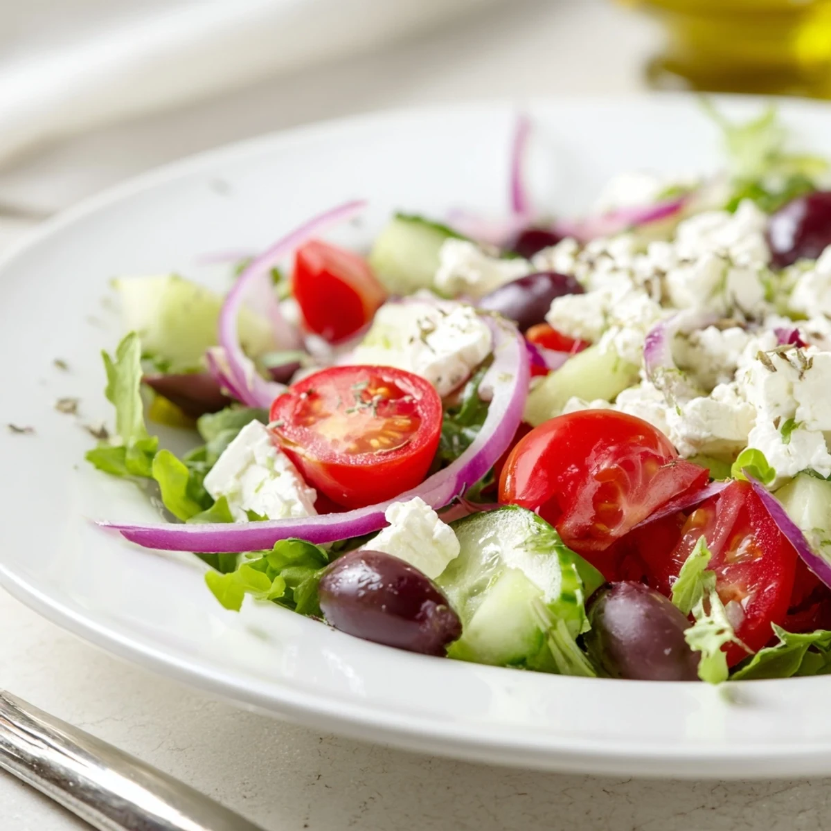 Colorful Fresh Salad Recipe featuring cherry tomatoes, crisp cucumber, lemon dressing
