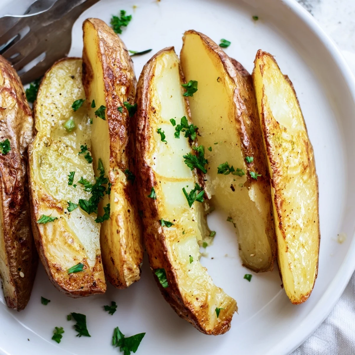 Hand-cut Potato Wedges sprinkled with paprika, crispy skins and soft centers.