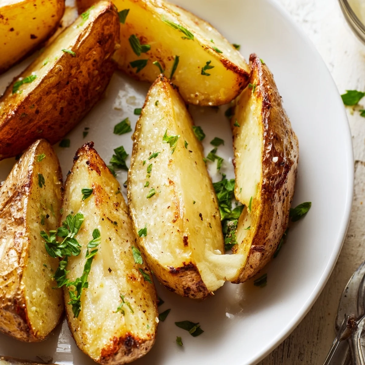 Seasoned Potato Wedges arranged on a baking sheet ready for dipping.