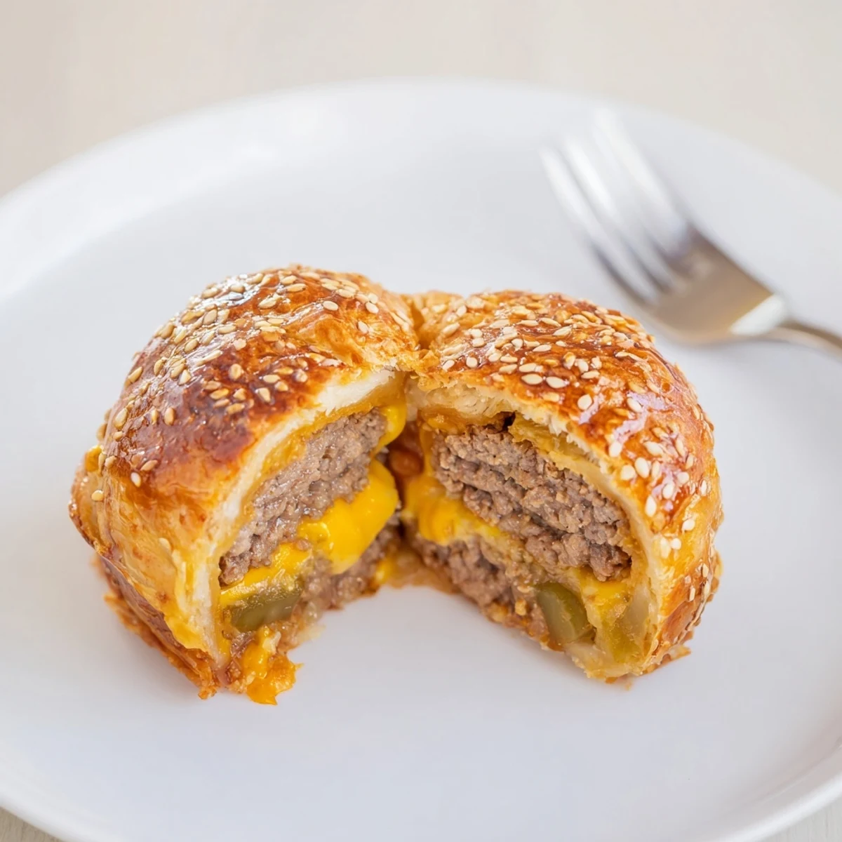 Cheesy Cheeseburger Bombs Explosion Recipe sliced open, juicy beef and melting cheddar