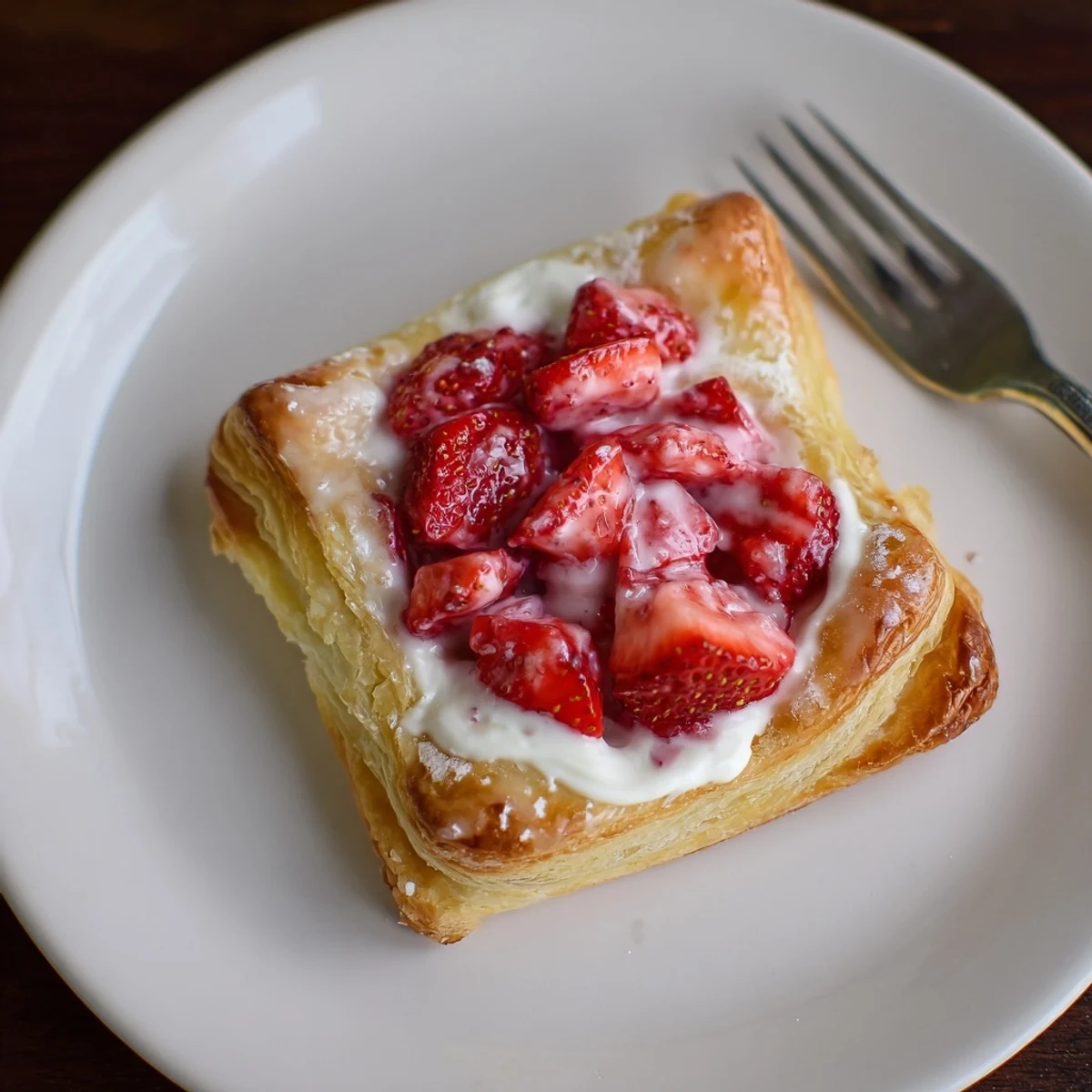 Warm Strawberry Danish recipe filled with creamy cheese, served with morning coffee