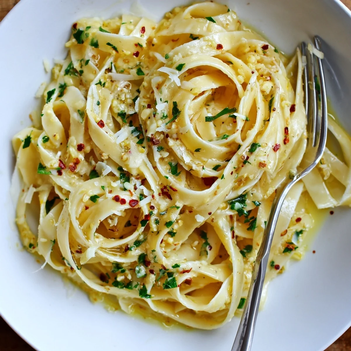 Plate of Cowboy Butter Pasta tossed with parsley, chives, and grated Parmesan