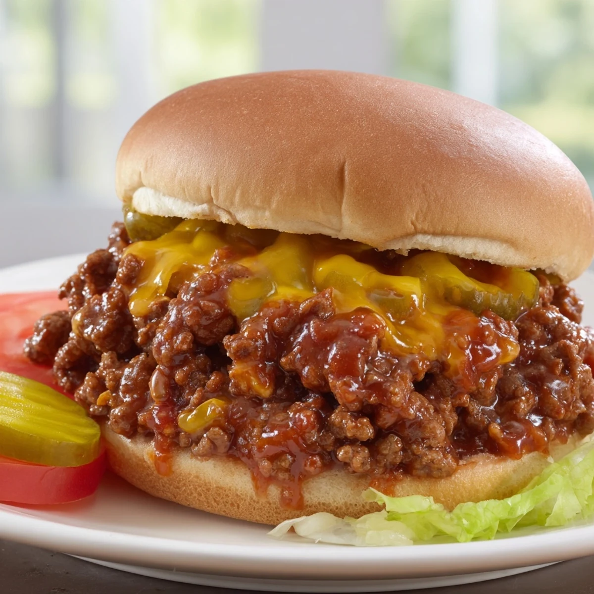 Smash Burger Sloppy Joes piled high on a buttery toasted bun with melted cheddar